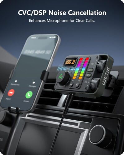 LENCENT Bluetooth Car Adapter, Bluetooth 5.3 FM Radio Transmitter with Hi-Fi Treble & Bass Music Player, PD20W and QC18W Fast Charger, Dual Mics for Hands-Free Call, Siri & Google, U Disk/3.5mm AUX - Image 6