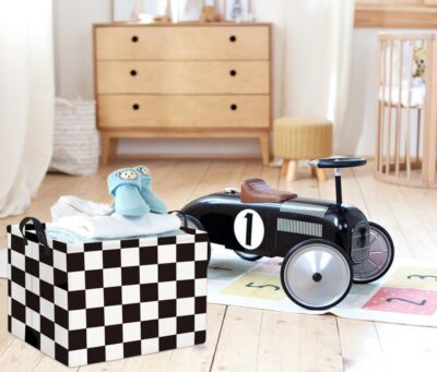 HIYAGON Rectangular Car Basket for Boys Checkered Basket Kids Baby Storage Bin Toy Organizer Box Car Room Decor(Racing Flag) - Image 2