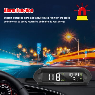 Car Wireless Headup Display Solar GPS Digital Speedometer with LCD Screen Overspeed Alarm KMH/MPH Time/Altitude/Temperature/Speed Display - Image 3