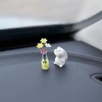 Set of 2 Cute Mini Bunny and Daisy Flower Vase Car Rearview Mirror Ornaments Funny Dashboard Decorations Kawaii Car Interior Accessories for Women Gifts