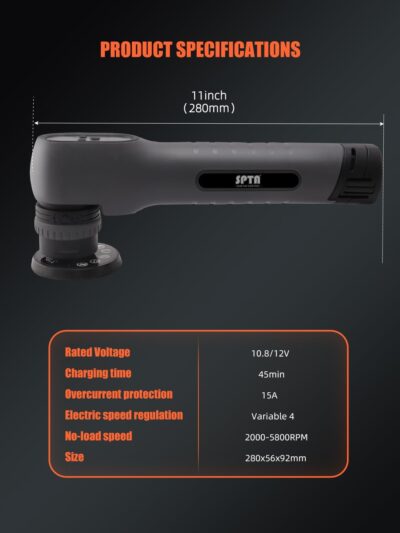 Cordless Mini Polisher, SPTA 12V Cordless Polisher for Detailed Polishing, Cordless Car Buffer Polisher, RO&DA Buffer Polisher with Mini Polishing Pads and Wool Pads for Polishing, Sanding, Cleaning - Image 2