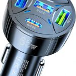 Super Fast Charging USB-C Car Charger Adapter, 65W 5-in-1 Multi-Port PD30W & QC3.0 Cigarette Lighter USB Charger for iPhone/Android/Samsung/iPad Pro (Black)