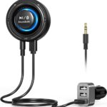 Bluetooth Car Adapter, AUX Bluetooth Adapter for Car/Home Stereo/Hands-Free Calls, Bluetooth Aux Adapter with 3 Ports USB Car Charger, Support Dual Connection/Mic/Noise Reduction Isolator