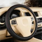 Car Steering Wheel Cover, 15 Inch Elastic Stretch Leather Vehicle Steer Wheel Cover Protector, Anti-Slip Breathable Automotive Interior Protection Accessories, Universal Fit (Black)