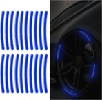 20PCS Car Wheel Stripe Reflective Stickers - Night Safety Warning Anti-Scratch Rim Decals for Motorcycles, Bicycles (Blue)