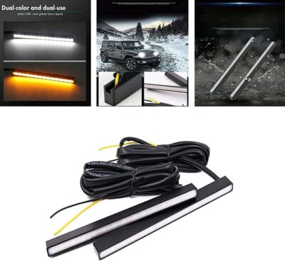 Turn Signal Switch Fog Lights Assembly Universal Car Accessories Sequential Turn Signals 12V LED Light Strip for Daytime Running Lights, Night Running Light, White Amber Flashing LED Light Bar for Car - Image 9
