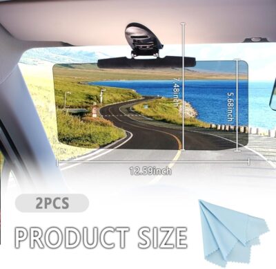 2Pcs Car Visor(Upgraded Version to Block Harmful UV Rays) Adjustable Angle, Anti-Glare 12.6'' x 6'' Safe Driving Car Accessories Sun Visor Extender, Universal for Cars, Trucks, SUVs. (2Pcs) - Image 2