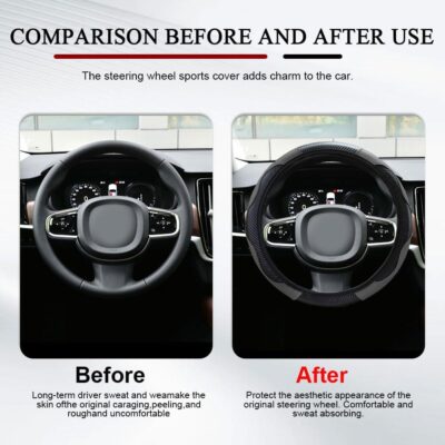 Car Steering Wheel Cover, 15 inch Carbon Fiber Microfiber PU Leather Elastic Steering Wheel Protector, Universal Car Accessories (Gray) - Image 6