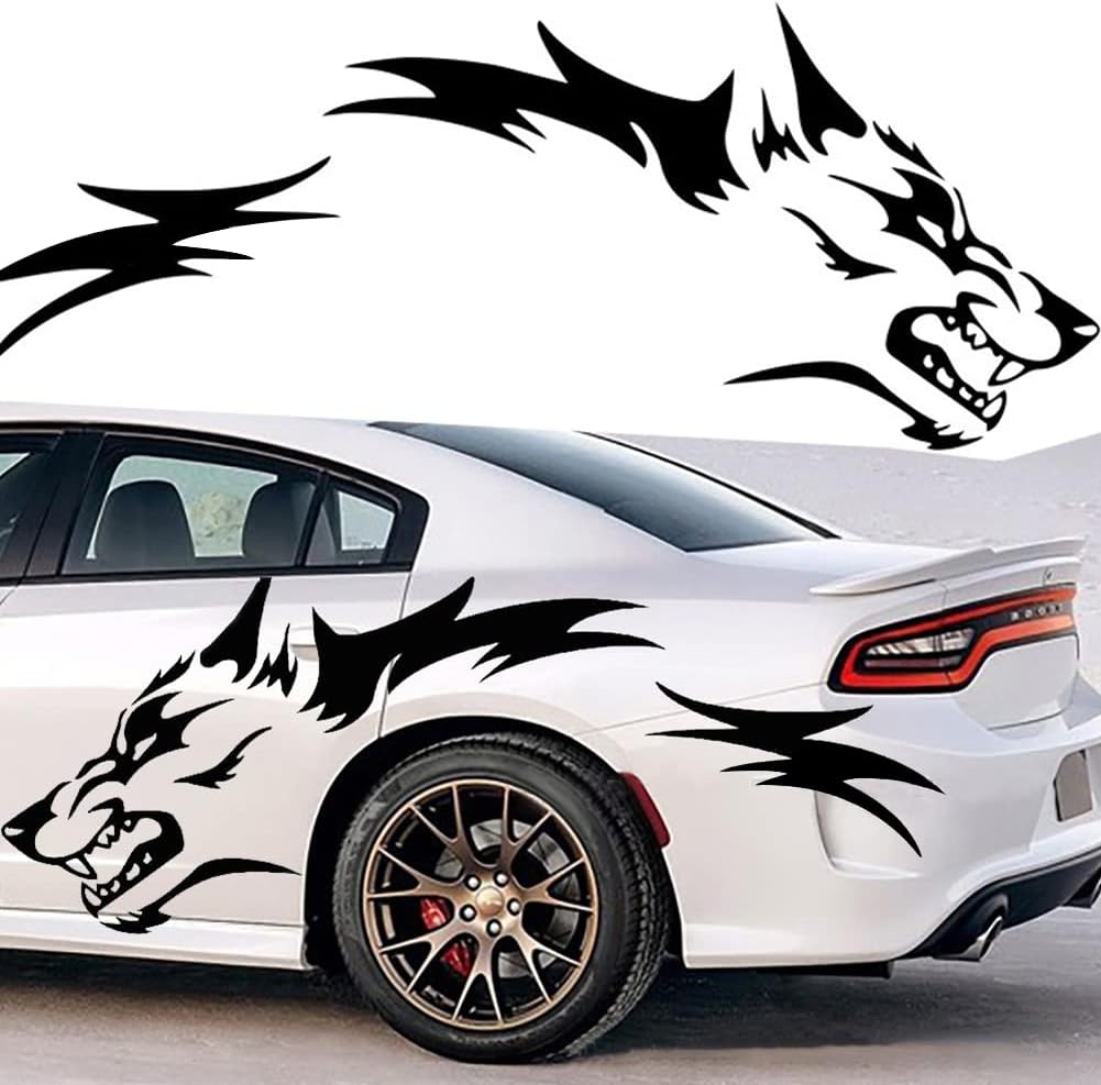 61StnJ3tkdL._AC_SL1001_.jpg JSCARLIFE Wolf Graphics Car Body Stickers Decals 1 Set 51.1" x 19.69", Car Body Stickers Vinyl Self-Adhesive Side Strip Decal Cool Stickers for Jeep Truck SUV (Black) - Image 1
