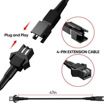 Honalia Pure White Rock Light Extension Wire 4 PCS, Extension Cable 47 Inch 2 Pin, 6000K White LED Rock Lights for Trucks UTV ATV RZR Golf Cart - Image 3