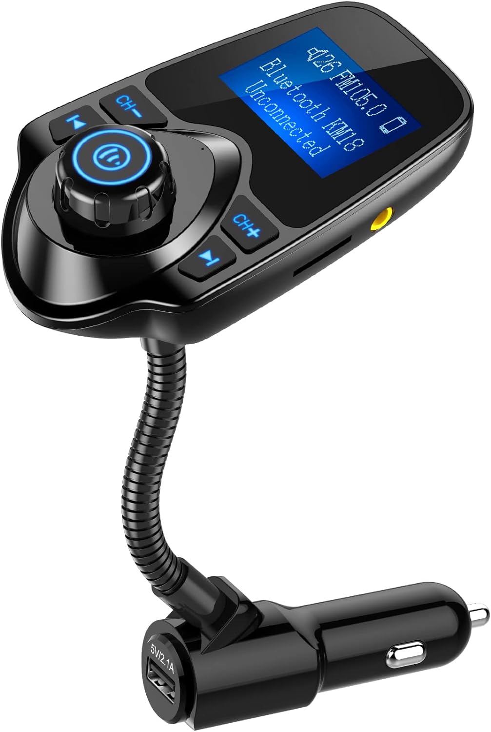 61T8c48hfZL._AC_SL1500_.jpg Nulaxy KM18 Bluetooth 5.4 Car Adapter with 1.44" Clear Display & Flexible Gooseneck - FM Radio Transmitter & Bluetooth Receiver for Hands-Free Calls, Wireless Music via BT/FM/AUX/TF, USB Car Charger - Image 1