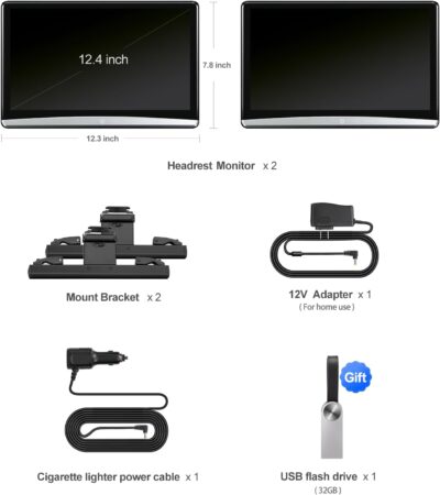 12.4" inch 4K Android 11 Car TV Headrest Monitors(Pair), Dual Linked Touch Screen Rear Seat Entertainment System, Support Phone Wireless Mirroring with WiFi/Bluetooth/HDMI/Video Player (4G+64G Pair) - Image 6