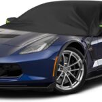 Black Half Car Cover Compatible with 1997-2025 Corvette, Protector Car Body Covers for Windproof Dustproof UV Resistant Protect Your Windshield and Roof
