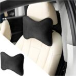 Car Headrest Pillow, Suede Soft Comfortable Breathable Vehicle Seat Neck Support Cushion with Adjustable Strap, Ergonomic Design Auto Head Rest Pad, Universal for Sedan RV Truck (Black)