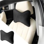 Car Headrest Pillow, Suede Soft Comfortable Breathable Vehicle Seat Neck Support Cushion with Adjustable Strap, Ergonomic Design Auto Head Rest Pad, Universal for Sedan RV Truck (Black)