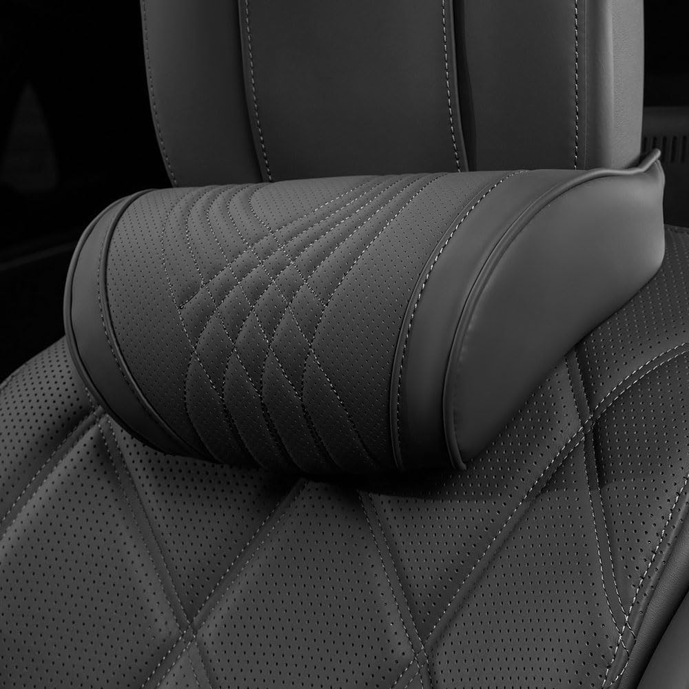 61TxjhaRtIL._AC_SL1000_.jpg Car Headrest Memory Foam Neck Pillow for Driving with Leather Cover Soft Comfortable Seat Head Pillow Cushion for Most Cars SUV Sedan Home Office Black (1PC) - Image 1