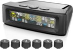 RV Tire Pressure Monitoring System, 6-Wheel Real Time Wireless TPMS Sensors Set of 6 for Cars, SUVs & Light Trucks (0-9.9 BAR, 0-144 PSI, Solar/USB Charging)±3 PSI (6 Sensors)