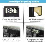 Small Electronic Dashboard Car Time Clock Self-Adhesive Mini Car Electronic Clock, Simple Car Accessories LCD Screen Home Digital Display Clock with Stand for Car, Office (Black) - Image 6
