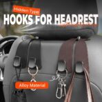 Headrest Hooks for Car, Twinhook Leather Car Headrest Hangers, Car Seat Hooks for Handbag Purse Coat Bags (Black*2) - Image 2
