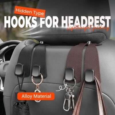 Headrest Hooks for Car, Twinhook Leather Car Headrest Hangers, Car Seat Hooks for Handbag Purse Coat Bags (Black*2) - Image 2