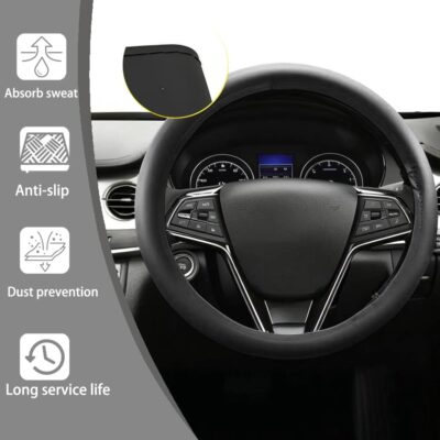 Steering Wheel Cover，Steering Wheel Wrap，Steering Wheel Covers, Wear-Resistant, Sweat-Absorbing, Anti-Slip and Dustproof Fits Most Sedans, SUVs, Trucks, and Vans (Black, Smooth) - Image 5