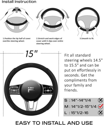 Skechers Steering Wheel Cover, Memory Foam Car Steering Wheel Cover,14.5-15inch Anti-Slip Safety Comfortable Desgin, Universal Accessory for Diverse Cars, Truck,SUV (Black & Black) - Image 8