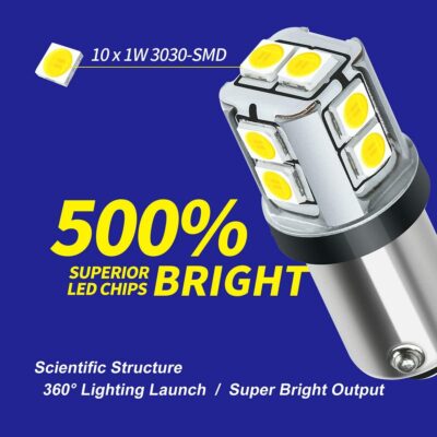 CANBUS BA9S White Extra Bright Car Interior Exterior Replacement Bulb Bayonet Base BA9 53 57 1445 1895 64111 Size Reading Map Dome Side Door Courtesy LED Light 12V 24V (Pack of 4) - Image 3