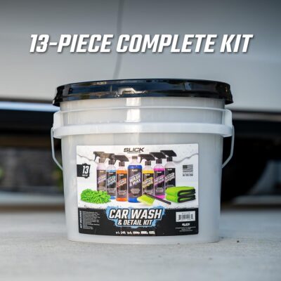 Slick Products Car Wash & Detail Kit (13-Piece) – Complete Car Cleaning & Detailing Kit with Ceramic Wash, Degreaser, Interior Cleaner, Glass Cleaner, Towels, Brush, Wash Bucket & More - Image 3