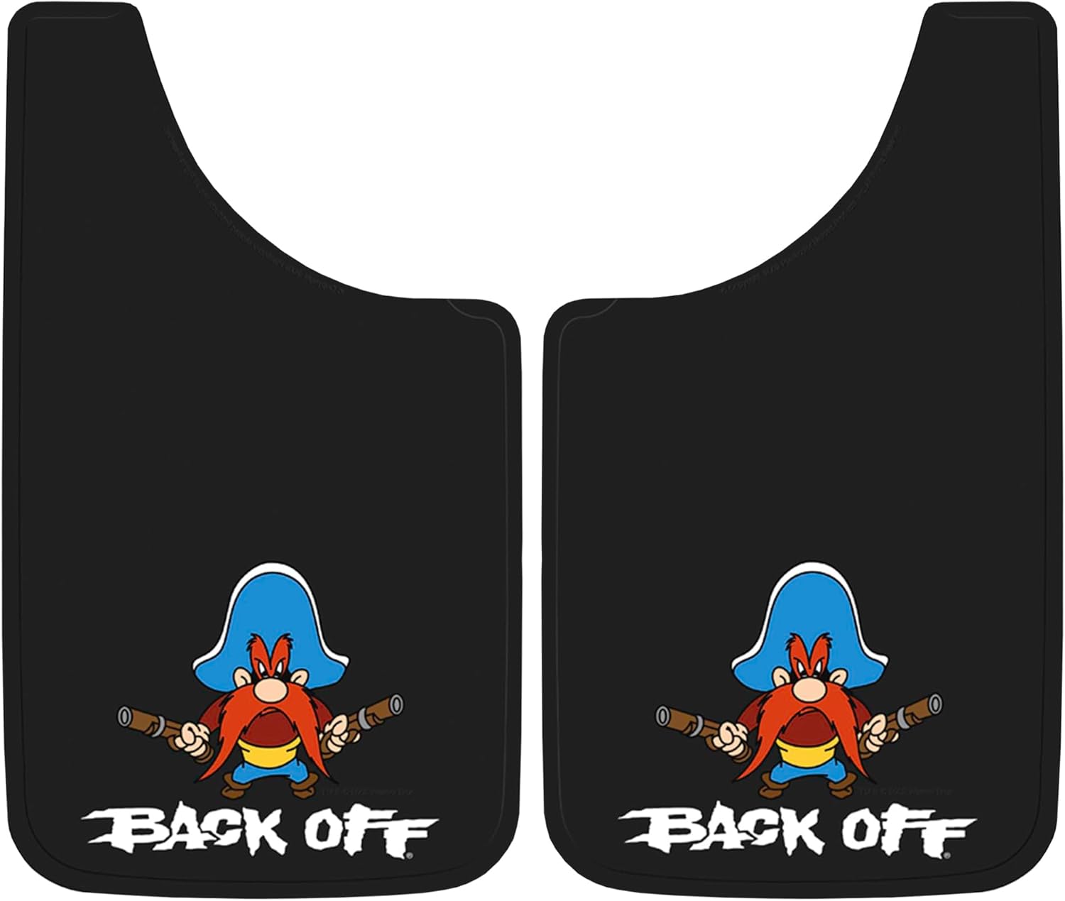 61VHhhnYrfL._AC_SL1500_.jpg Plasticolor 000502R01 Yosemite Sam Back Off Easy Fit Mud Guard 11" - Set of 2,Multi-colored - Image 1