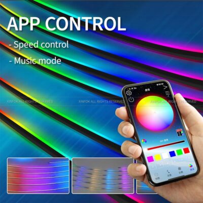 Ambient Lighting Car Led Lights Interior,43.3’’ USB Powered Acrylic Neon Flexible Strip Fiber Optic LED Ambient Lighting Kits with Remote APP, RGB Music Lights Sync for Inside car Dashboard - Image 4