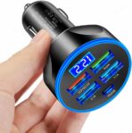 5-in-1 Multi-Port USB C Car Phone Charger with Voltage Display, 250W Super Fast Charge Cigarette Lighter USB Charger for iPhone/Android/Samsung/iPad Pro and More (Black) - Image 6