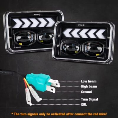 2PCS 4x6 LED Headlights for S10 1995 1996 1997 with High/Low Beam, White DRL Arrow Sequential Amber Turn signals Rectangular DOT 4x6 LED Headlights - Image 4