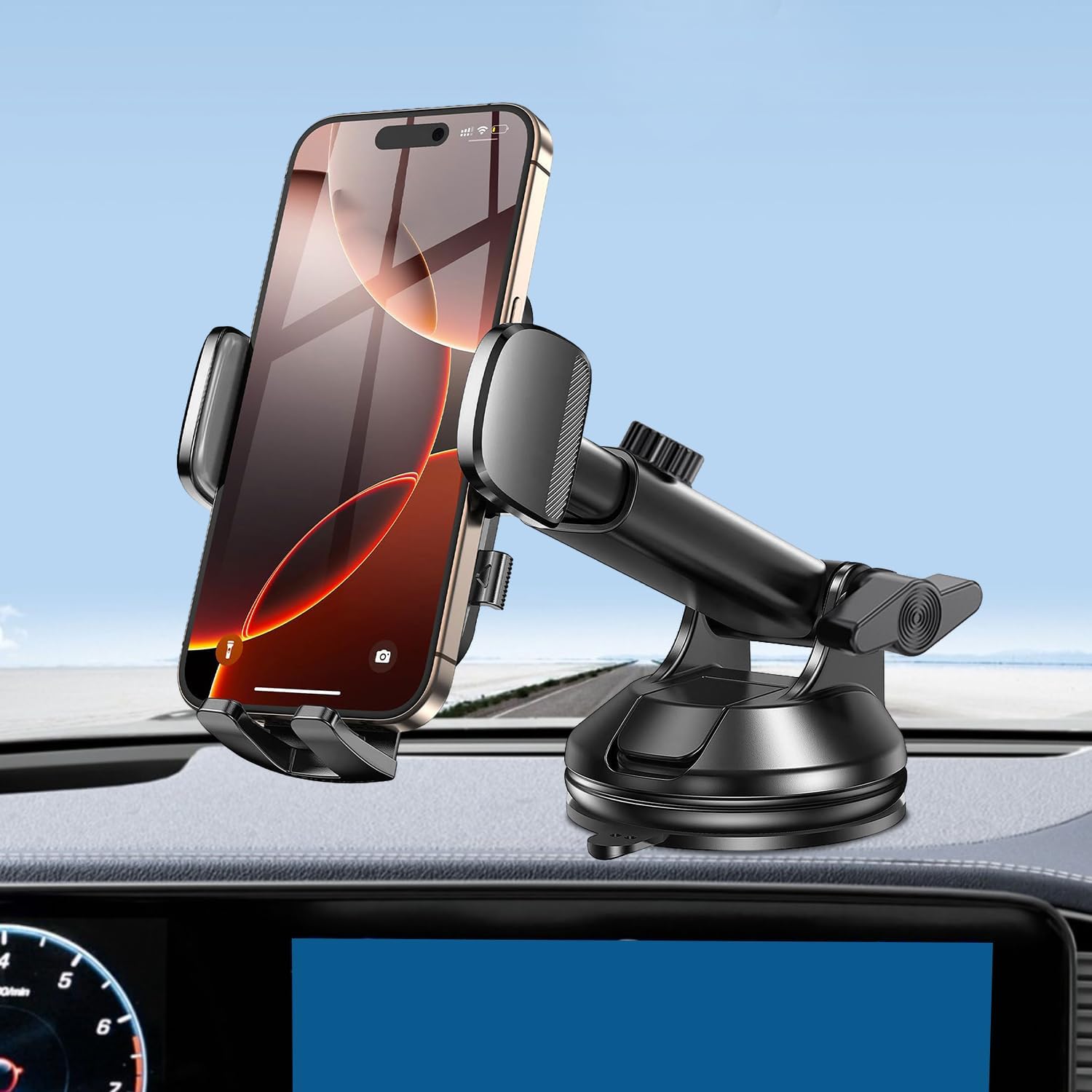 61Vj5393IL._AC_SL1500_.jpg Car Phone Holder with Suction Cup Base Adjustable Dashboard Windshield Mount Smartphone GPS Use Stable Hands Free Driving - Image 1