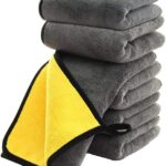 SOFTBATFY Ultrasoft, Large, Thick and Quick Drying Car Microfiber Cleaning Towel 800GSM Polishing Waxing Auto Detailing Towel Cloth (6pack,16 x 16inches) (Grey-Yellow)