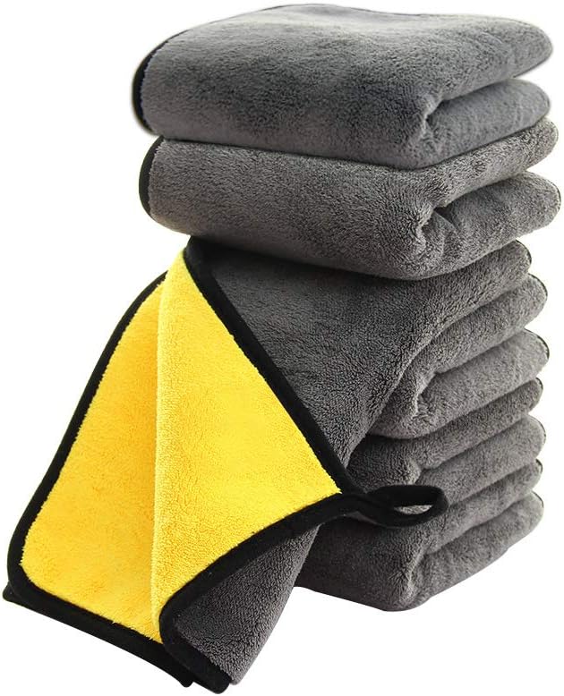 61VqhEhhjNL._AC_SL1000_.jpg SOFTBATFY Ultrasoft, Large, Thick and Quick Drying Car Microfiber Cleaning Towel 800GSM Polishing Waxing Auto Detailing Towel Cloth (6pack,16 x 16inches) (Grey-Yellow) - Image 1