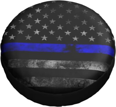 14 Inch Spare Tire Cover Weatherproof Sun Protection Wheel Tire Cover Universal Fit Trailers RV SUV Truck Camper Travel Blue Line Flag - Image 4