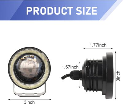 2 PCS Car Angel Eye LED Fog Light, Super Bright Len Spotlight with 3" COB Aperture, Waterproof Anti-vibration Fish Eye Bulb Assembly, Universal Modified Daytime Running Light for Cars (White) - Image 2