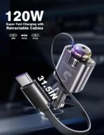 Retractable Car Charger USB C Fast Charging 120W, Car Accessories Cigarette Lighter Adapter with Aromatherapy Starlight, Car Charger iPhone16 15 14 13 12 11 Essentials Gifts for Traveler, Men, Women - Image 7
