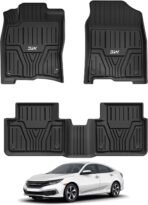 3W Floor Mats Fit for Honda Civic Sedan 2016-2021 & Hatchback 2017-2021 & Coupe 2016-2020, Custom Fit Floor Liner for 1st 2nd Row Full Set TPE All-Weather Car Liners