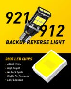 AUXITO 912 921 LED Bulb for Backup Light Reverse Lights High Power 2835 15-SMD Chipsets Error Free T15 906 922 W16W Bulbs, 6000K White, Exterior Light Bulbs (Upgraded, Pack of 2) - Image 2