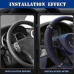 Soft Leather Car Steering Wheel Cover, Universal 15 Inch Colorful Rhinestones Anti-Slip Elastic Steering Wheel Covers for Most Cars, Sparkly Crystal Diamond for Women Girls (Black) - Image 3