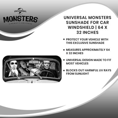 Universal Monsters Classic Horror Movie Sunshade for Windshield | Foldable Sun Visor Protector for Cars, Trucks, SUVs | Blocks UV Rays and Sun Glare | 64 x 32 Inches - Image 6