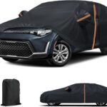 for Kia Soul Car Cover 2010-2025, All Weather Waterproof Car Cover for Toyota Prius Nissan Leaf with Zipper Door & Windproof Bands for Rain Snowproof UV Windproof Protection Scratch Resistant (Black)
