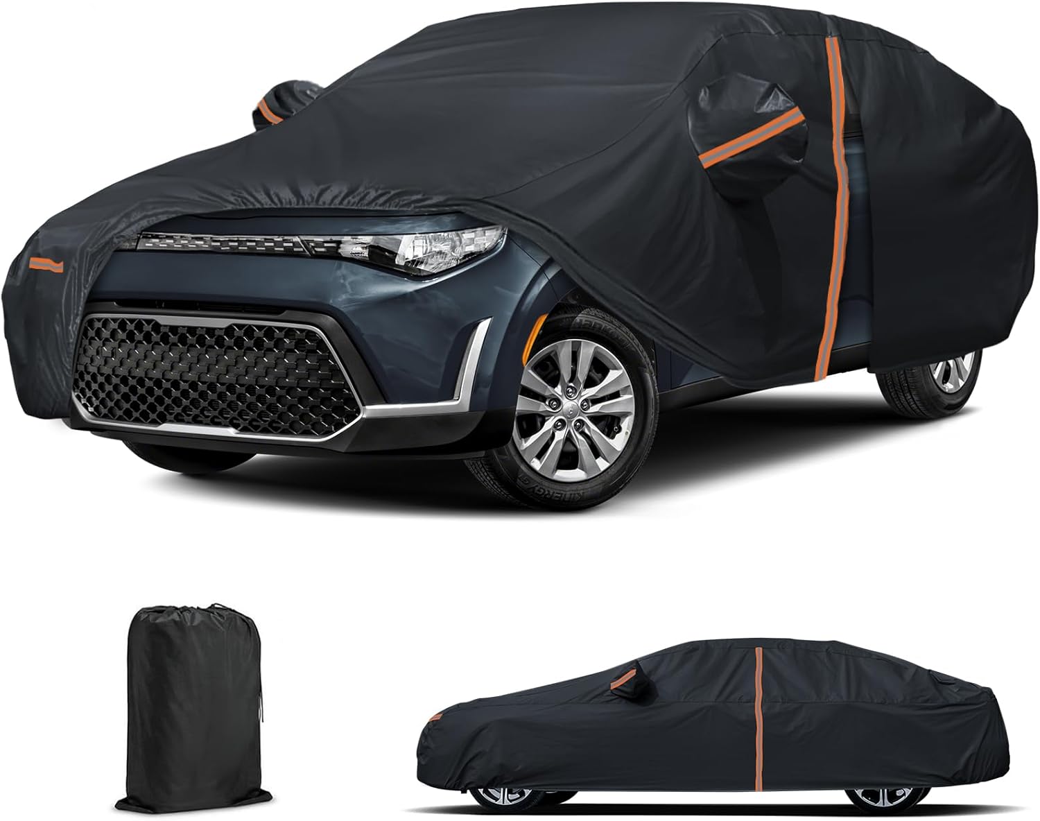 61WwXoj16lL._AC_SL1500_.jpg for Kia Soul Car Cover 2010-2025, All Weather Waterproof Car Cover for Toyota Prius Nissan Leaf with Zipper Door & Windproof Bands for Rain Snowproof UV Windproof Protection Scratch Resistant (Black) - Image 1