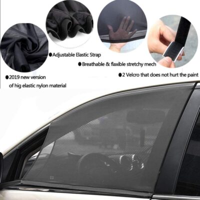Car Front Window Sun Shade - 2 Pack Breathable Mesh Side Window Shade Sunshade UV Protection for Driver Family Pet on Front seat, Curtain with Two Holes to See Rearview Mirror, Size M - Image 2