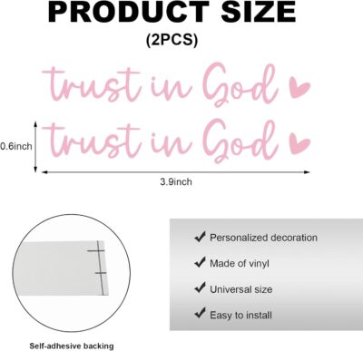 2 PCS Trust in God Rearview Mirror Decals, Automotive Vinyl Rear View Mirror Decorative Stickers, Waterproof Trust in God Stickers for Car Truck Laptop, Car Accessories (Pink) - Image 2