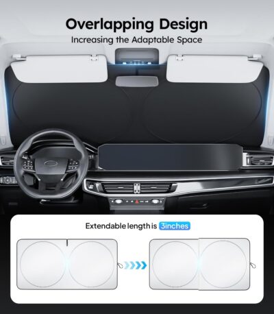 Wigoo 2025 Upgrade Car Windshield Sun Shade [100% Light Block, 4th-Gen Cooling Tech] Foldable Heat Insulation Interior Sun Visor with Storage Bag for Sedans/SUVs/Hatchbacks (M (64"x32") - Image 3