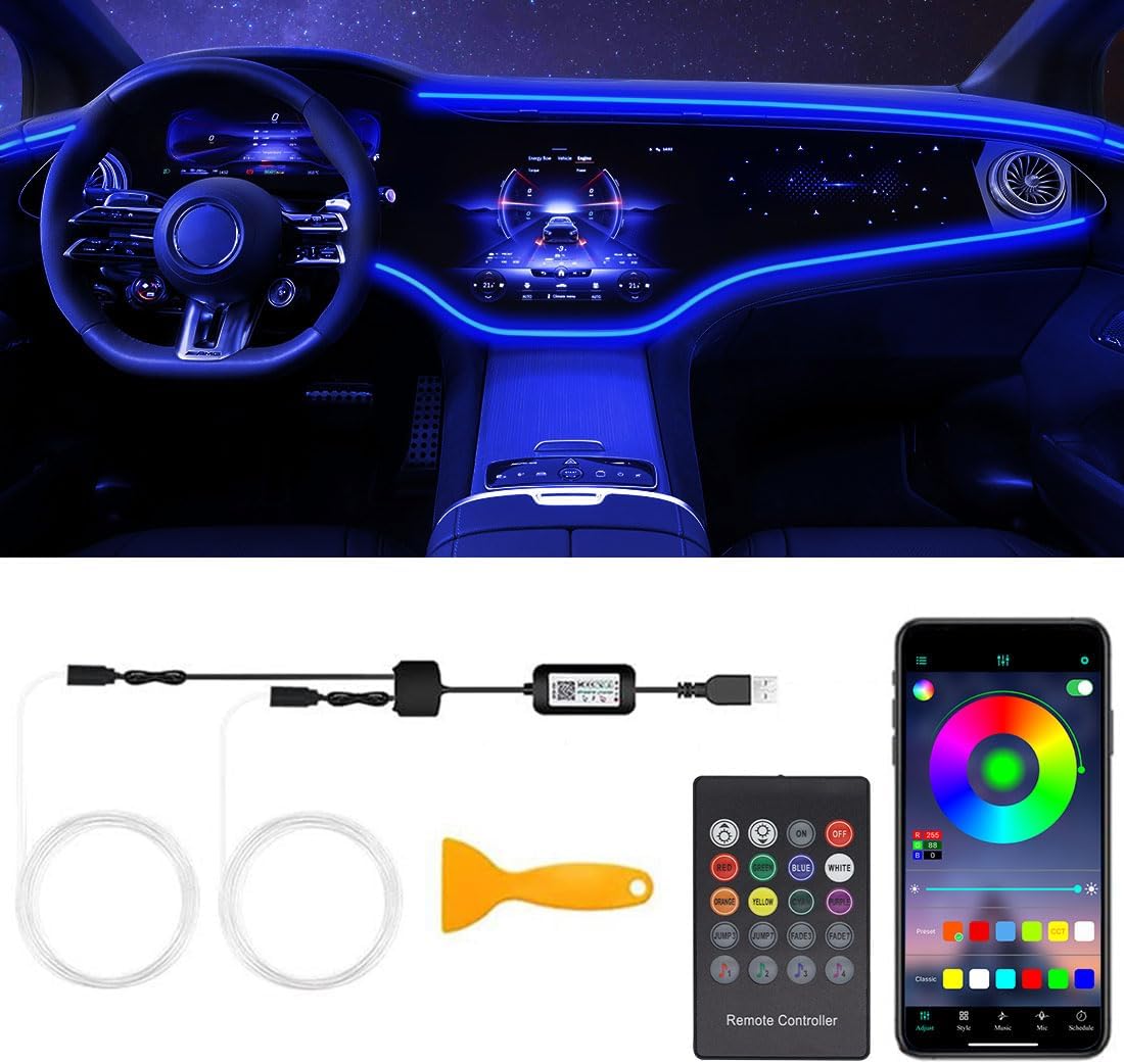 61XINlmpNcL._AC_SL1100_.jpg Interior Car LED Strip Lights with Wireless APP & Remote Control, RGB 2 in 1 Car Ambient Lighting Kit with 158 Inches Fiber Optic, Inside Neon Dash Strip with Music Mode - Image 1