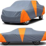 420d Truck Cover Universal Fit for Chevy Silverado for GMC Sierra for Ford F150 for RAM 1500 Waterproof Car Cover All Weather Pickup Cover with Reflective Strips(M+, Length Up to 220 inch)