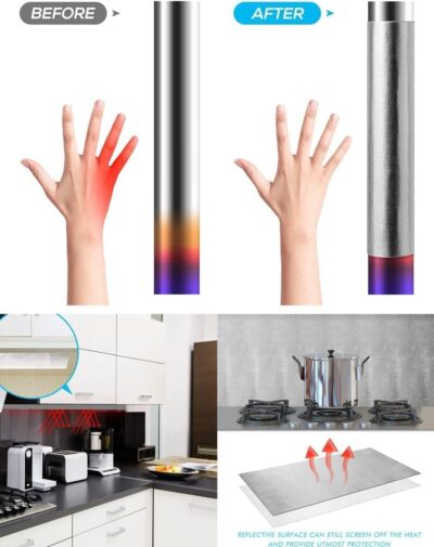 12'' X 48’'Aluminized Heat Shield Mat Thermal Barrier Adhesive Backed Heat Blanket, Fiberglass Insulation Reflective Material High Temp Protection - Image 2